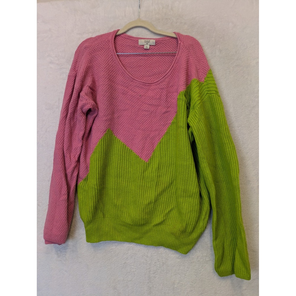 VICTOR GLEMAUD Women's Colorblock Knit Sweater Pink Green Crew Neck Size XL